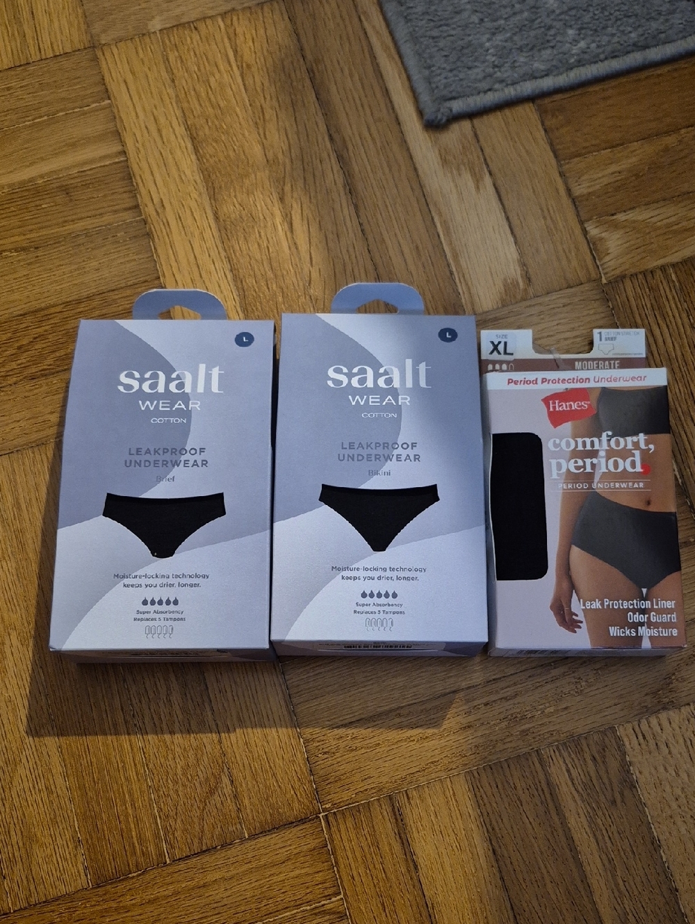 NEW Saalt Wear Leakproof Period Underwear - Black Large Bikini Brief Hanes XL